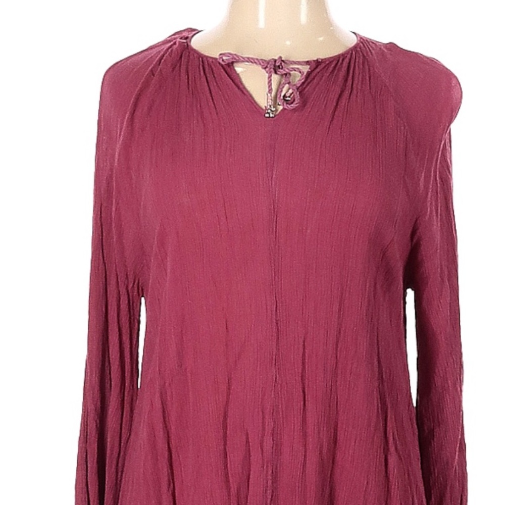 Live In Color Ruched Long Bell Sleeve Maroon Bohemian Blouse Tunic Size Large
